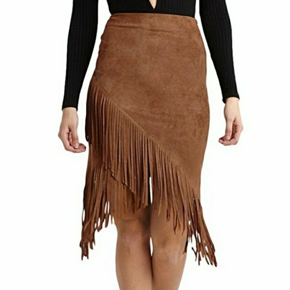 SOLD OUT FAUX SUEDE FRINGE SKIRT - Picture 2 of 3